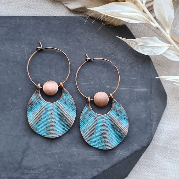 Patina Copper Hoop Earrings: Handmade Boho Jewelry (5cm)