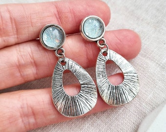 Bohemian earrings, silver dangle drop earrings, sparkly glitter earrings, boho jewellery, handmade earrings, gift for her, stocking filler