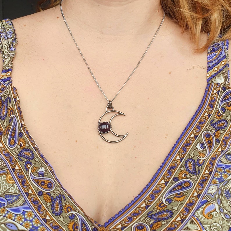 Amethyst necklace moon necklace healing crystals bohemian Etsy