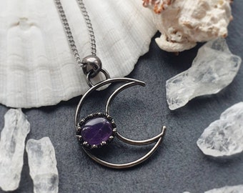 Amethyst necklace, moon necklace, healing crystals, bohemian jewellery, crystal necklace, boho jewellery, magic witch pendant necklace