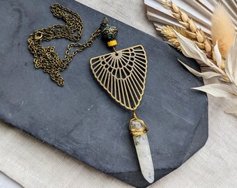 Bohemian necklace, Citrine necklace, gemstone necklace, handmade bohemian jewellery, gift for her, boho ethnic mandala crystal necklace