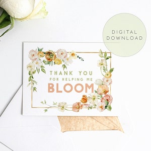 Dankeschön-Karte digitaler Download, danke, dass Sie mir geholfen haben, Blumenkarte mit Blumenstrauß an Lehrer, Führer, Freunde und Familie zu geben.