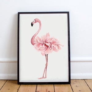 Pink Flamingo Wall art, watercolor flamingo printable, flamingo digital download, pink flamingo decor, beach themed wall art,pink animal art