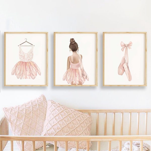 ballerina wall art watercolor slipper, ballet wall decor, ballet prints set of 3, ballerina tutu and slippers, girls room ballet print