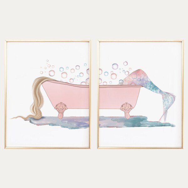Mermaid Bathroom Art Etsy