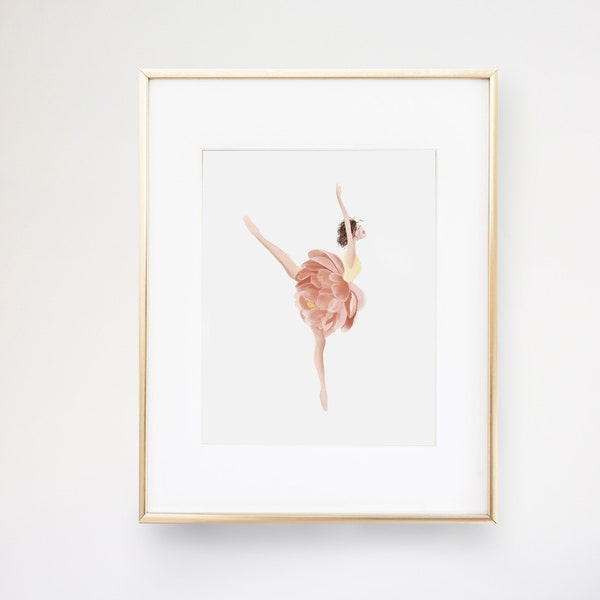 Floral ballerina digital download, watercolor peony dancer print, ballerina bedroom, dance themed art, toddler dancer decor, ballet print