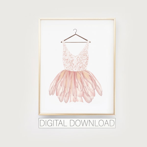 Pink Ballerina Dress Printable, Ballerina Dancer Wall Print, Pink Ballet Dress Digital Download, Ballet Art Girls Room, Pink Room Decor