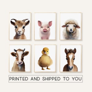 Farm Themed Nursery wall art set of 6, watercolor barnyard animal prints, horse cow pig goat duck sheep print full set
