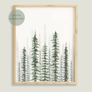 watercolor pine trees, forrest digital download, mountain theme wall art, woodland nursery print, pine print, cabin art, rustic watercolor
