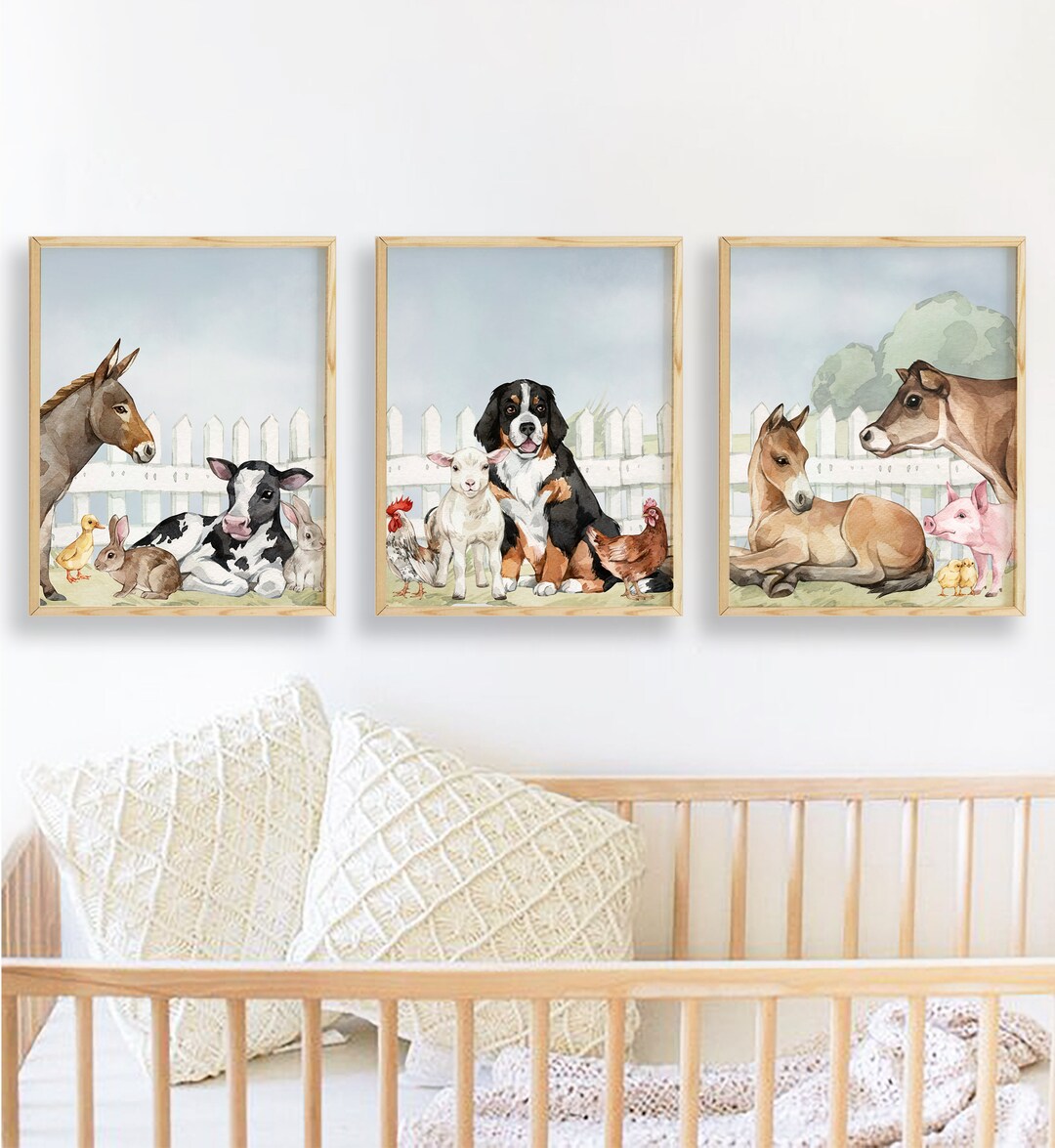 Farm Watercolor Animal Wall Prints Set of Three Sky Grass and Etsy