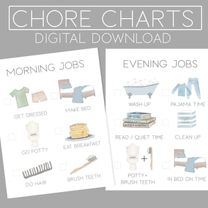 Kids Morning and Evening Chore Chart, Boys Chore Chart, Simple Childrens Routine Chart, Toddler Chore Chart, Morning and Evening Job Chart