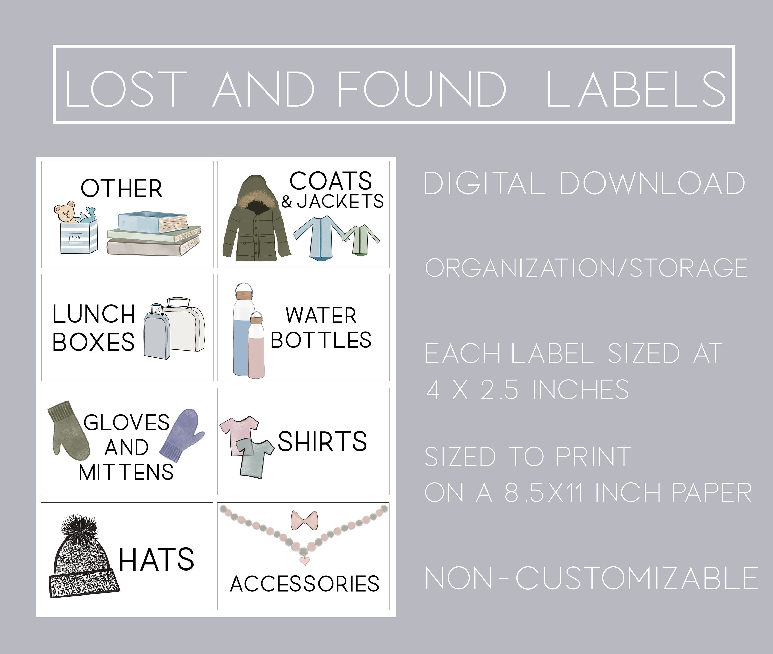 Lost and Found Storage and School Organization Labels - Digital ...
