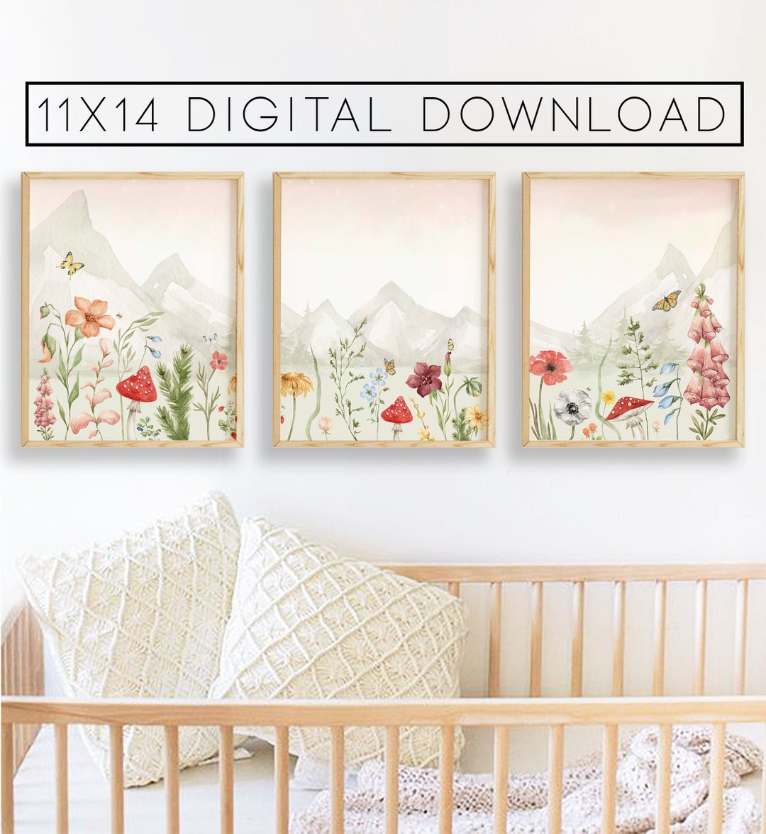 11x14 DIGITAL DOWNLOAD Girls Woodland Watercolor Wildflowers Prints Set ...