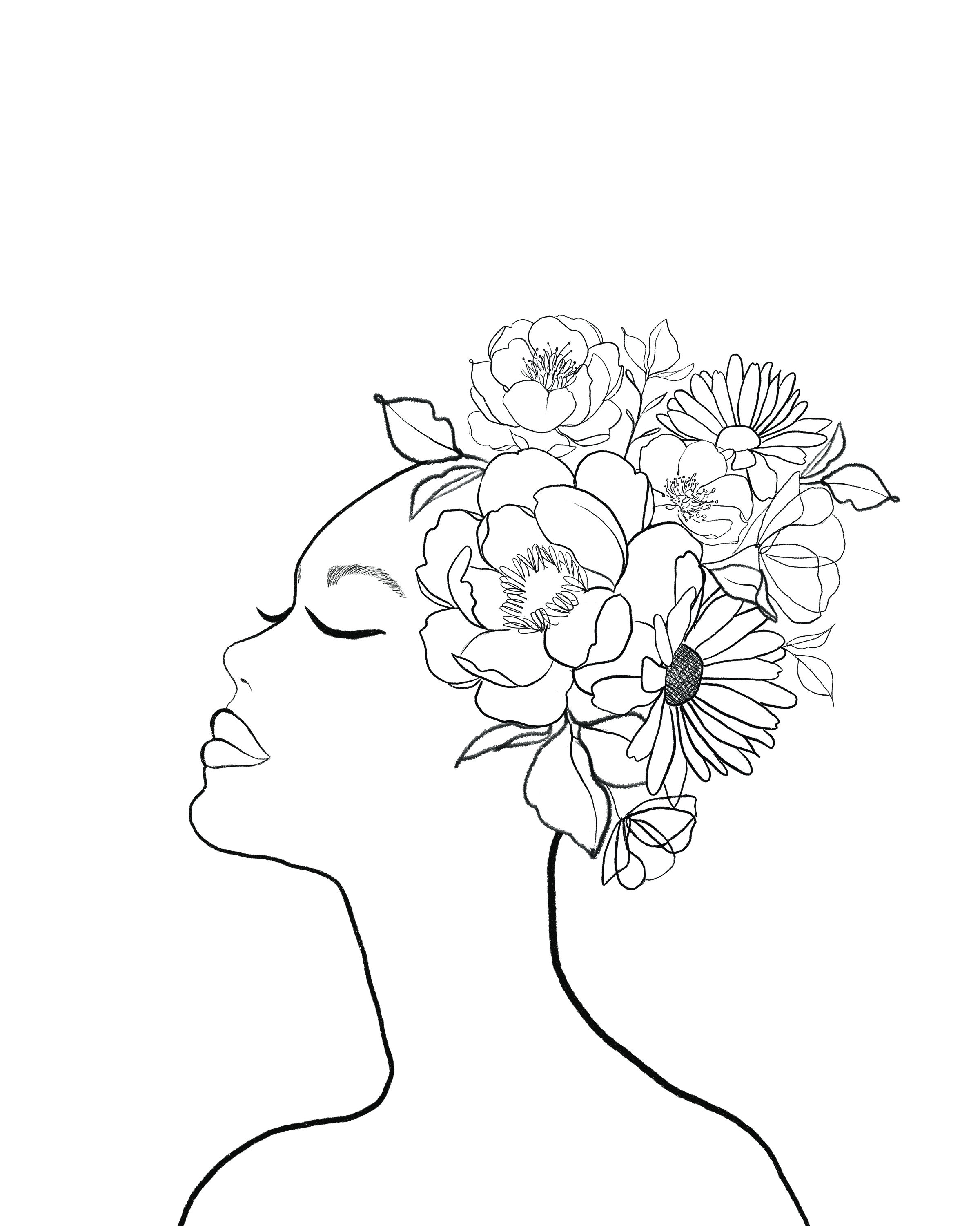 Printable Wall Art Flower Head Flower Woman Wall Art Etsy