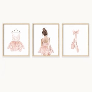 Ballerina Wand Kunst Aquarell Pantoffel, Ballett Wanddekor, Ballettdrucke 3er-Set, Ballerina Tutu und Hausschuhe, Mädchenzimmer Ballettdruck