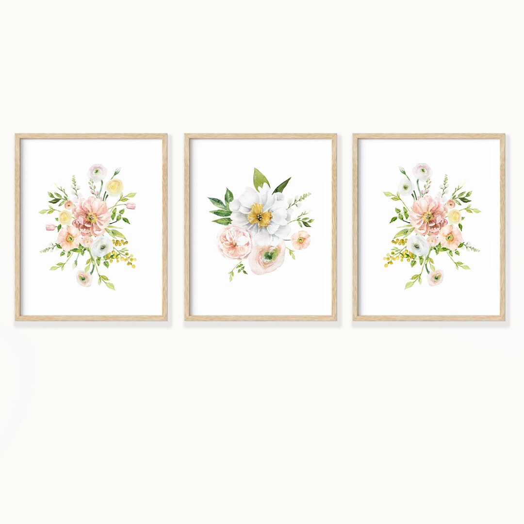 Girl Nursery Blush Pink Watercolor Floral Bouquets, Watercolor Pink ...