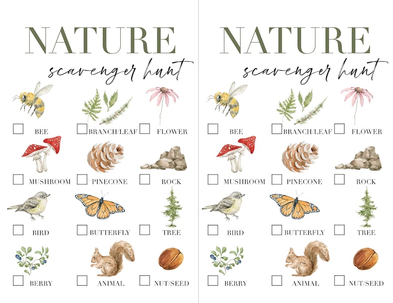 Printable Nature Scavenger Hunt for Kids Watercolor Printable - Etsy