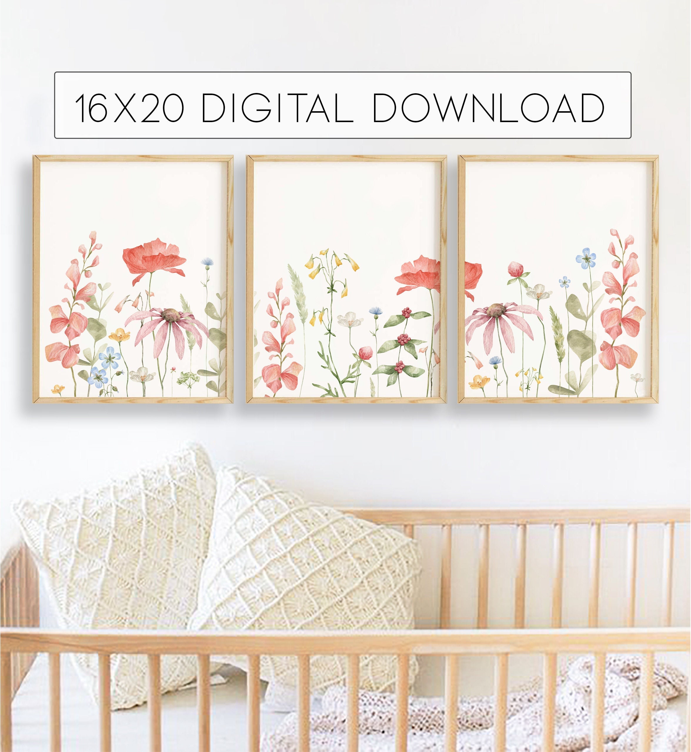 Wildflower Watercolor Prints Set of 3 16x20 Inch, Watercolor Poppy ...
