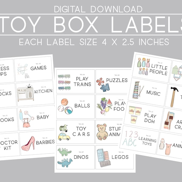 Kids Toy Room Organization Labels - Storage Picture Printables - Printable Playroom Toy Labels - Digital Download Toy Organization