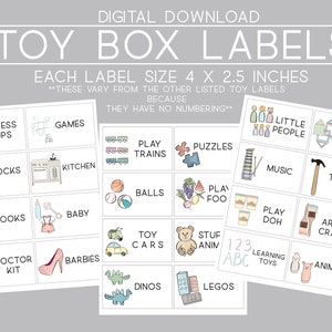 Kids Toy Room Organization Labels NO NUMBERS- Storage Picture Printables - Printable Playroom Toy Labels - Digital Download Toy Organization