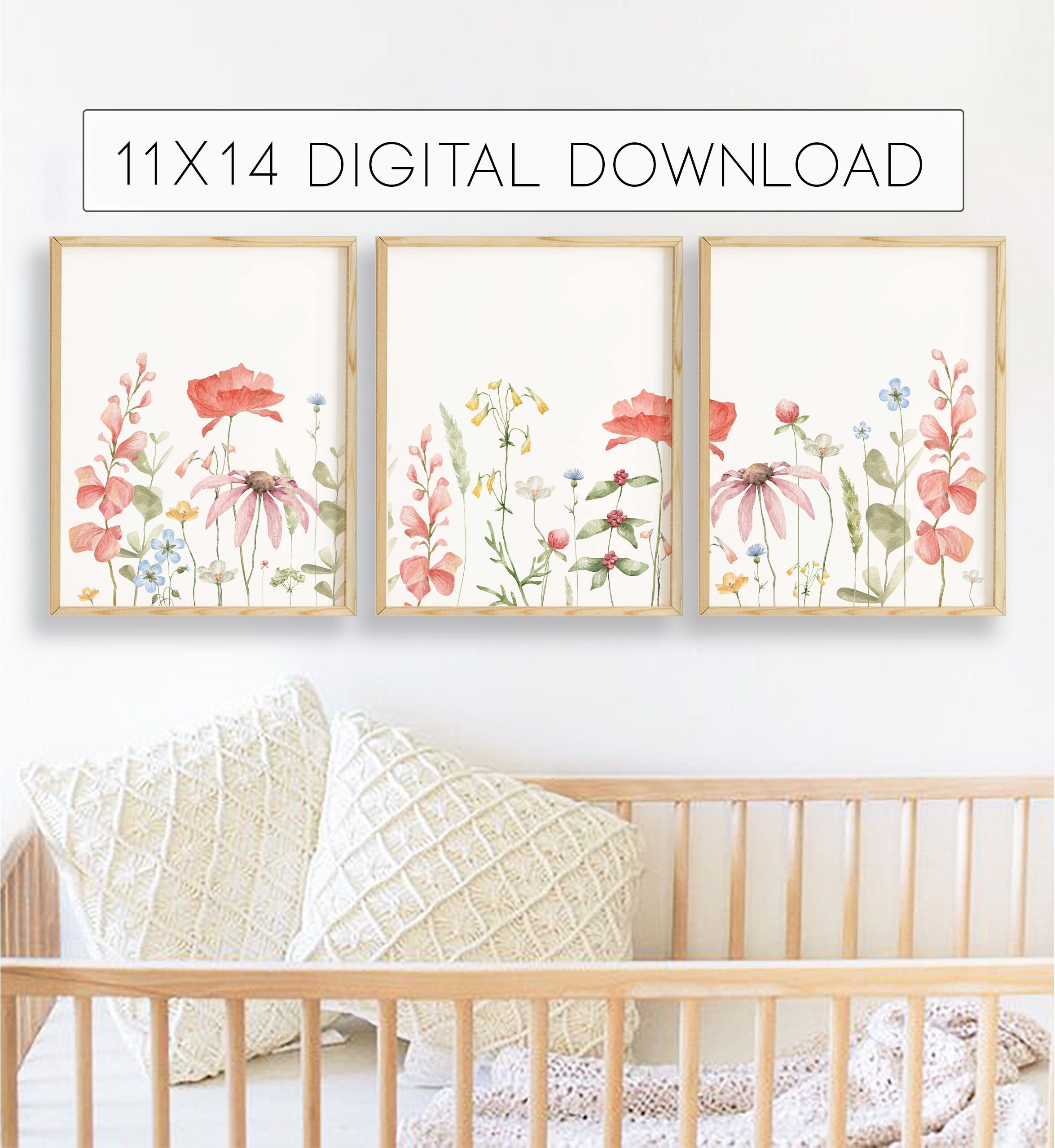 Wildflower Watercolor Prints Set of 3 11x14 Inch, Watercolor Poppy ...