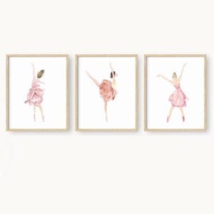 Ballerina wall art, watercolor ballet dancer, dancer wall art, watercolor ballerina art, pink nursery wall art, big girls room pink decor