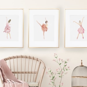 Ballerina wall art, watercolor ballet dancer, dancer wall art, watercolor ballerina art, pink nursery wall art, big girls room pink decor