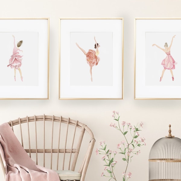 Ballerina wall art, watercolor ballet dancer, dancer wall art, watercolor ballerina art, pink nursery wall art, big girls room pink decor