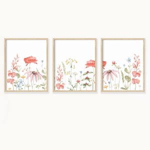 wildflower watercolor prints set of 3, you belong among the wildflowers, watercolor poppy prints unframed or framed in solid oak,gold,black.