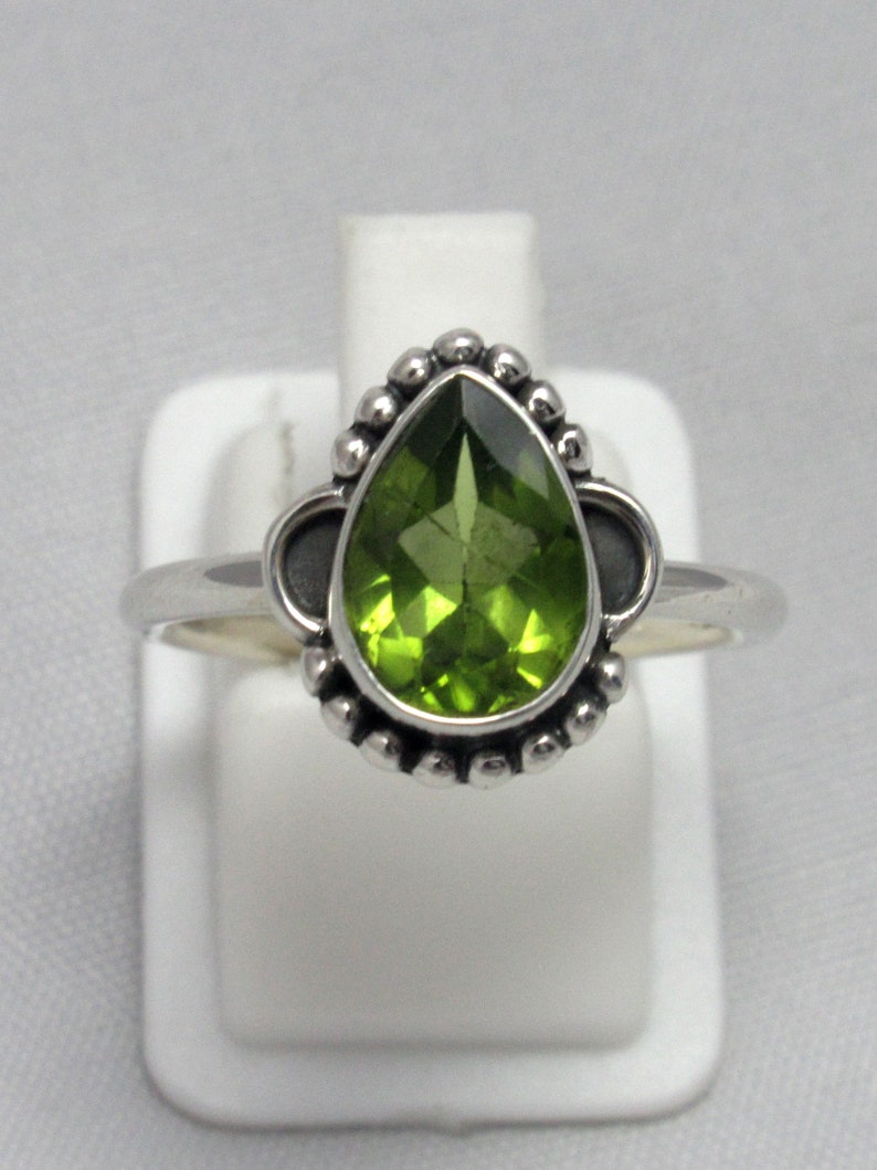 Peridot Pear Ring 92.5 solid sterling silver Gemstone Ring Natural Peridot Ring Size US 7 14 BR 78