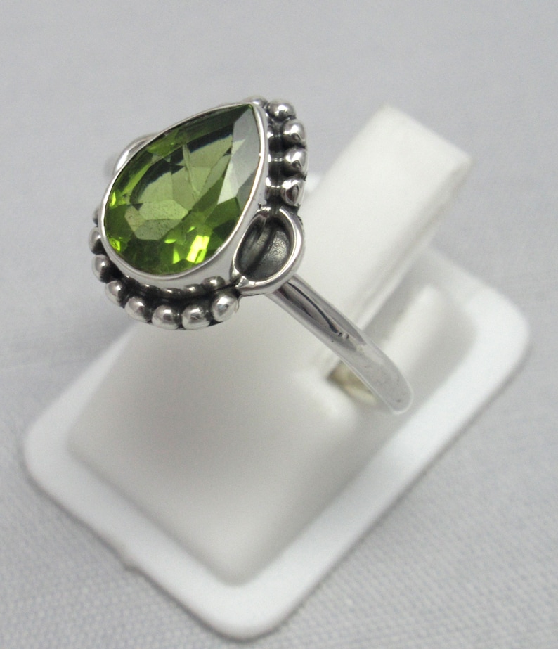 Peridot Pear Ring 92.5 solid sterling silver Gemstone Ring Natural Peridot Ring Size US 7 14 BR 78