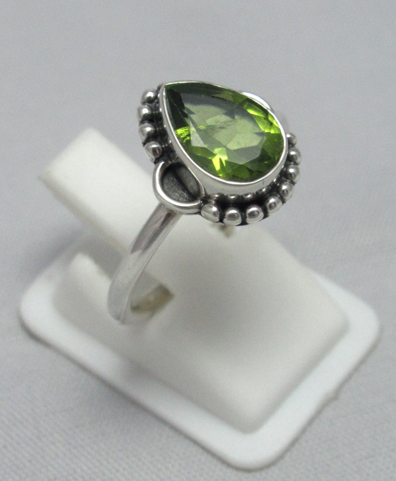 Peridot Pear Ring 92.5 solid sterling silver Gemstone Ring Natural Peridot Ring Size US 7 14 BR 78