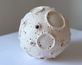 Moon Lamp / Light Sculpture for Fun Ambiance in Your Home. Ceramic White Moon Sculpture. Perfect gift for Space and Moon lovers