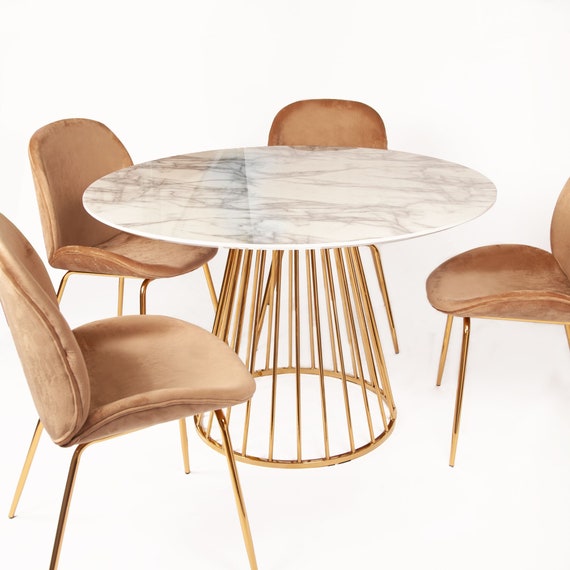 All About Chairs Pristine Marble Effect Dining Table With Golden Chrome Legs 90 cm 110 cm 120 cm