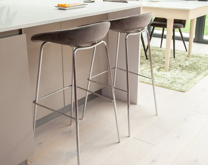 Set of 2 Velvet Breakfast Bar Stools Upholstered Bar Stools Etsy UK