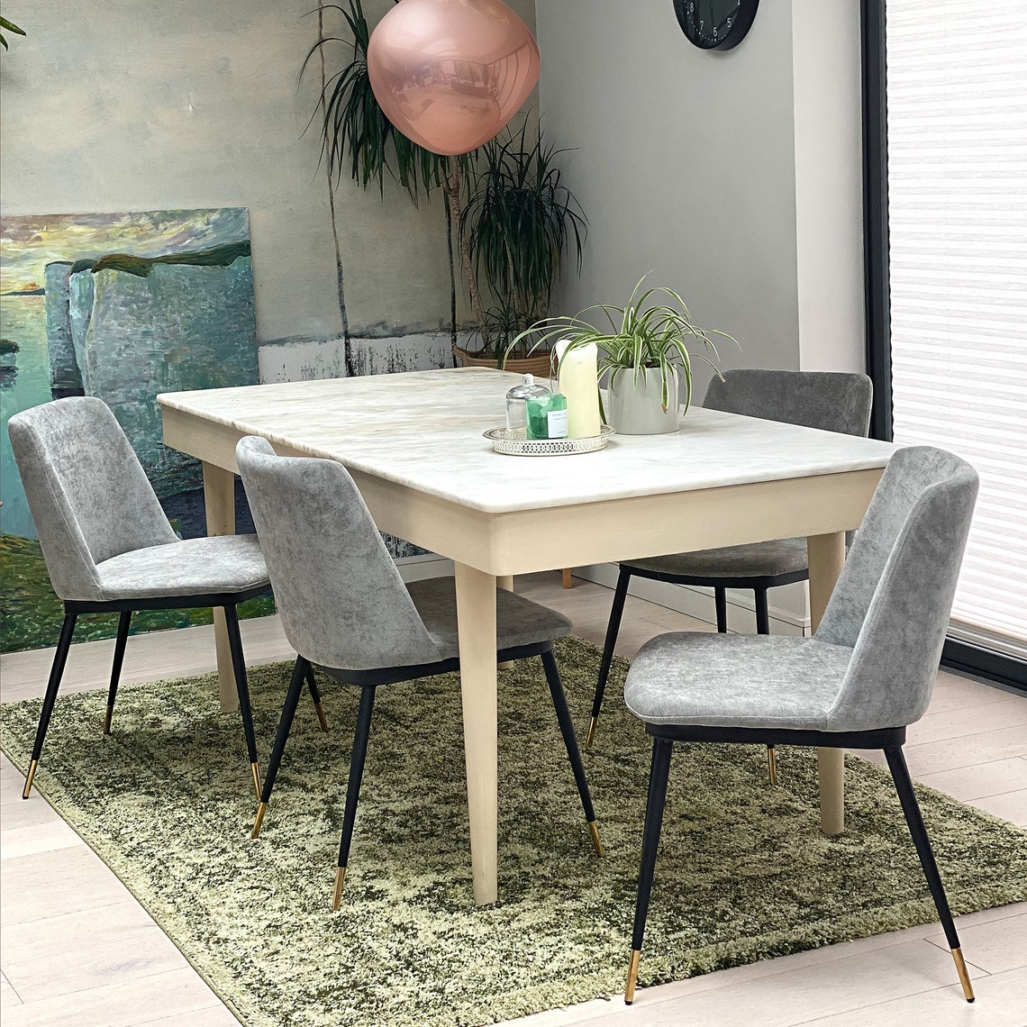 Set of 2 Grey Fabric Dining chairs with Black Metal Legs | Etsy