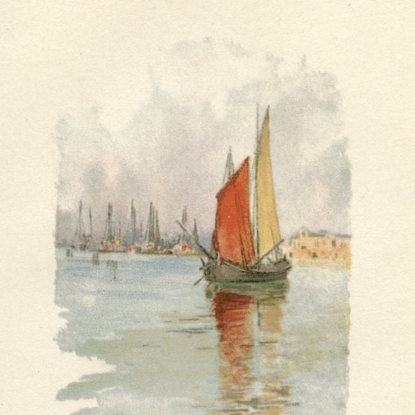 Chromolithographie de Ross Sterling Turner « Bateaux en bois et Dogana » | Venise