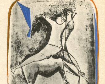 Marino Marini pochoir &quot;Cavalier et cheval, bordure orange&quot;