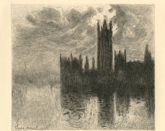 Claude Monet etching "Le Parlement de Londres, Soleil Couchant"