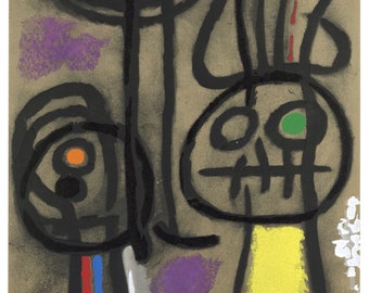 Joan Miro "Personnage et oiseau" pochoir 1965