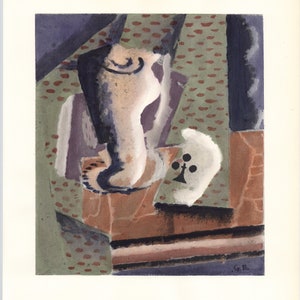 Puede incluir: Pintura abstracta en acuarela que presenta una forma clara y curvada con un remolino oscuro y una forma blanca con un símbolo de trébol negro. La obra de arte utiliza tonos apagados de marrón, verde y morado, con una firma en la esquina inferior derecha.