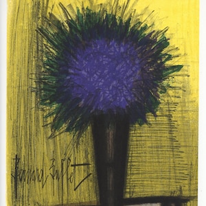 Litografía original de Bernard Buffet &quot;El ramo de violetas&quot;