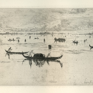Otto Henry Bacher original etching &quot;Laguna Veneta&quot; Venice