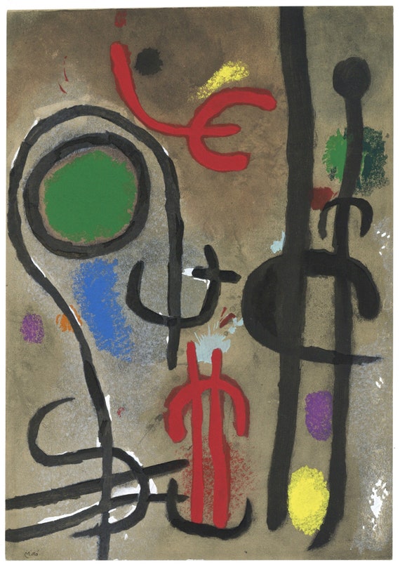Joan Miro、FEMME ET OISEAUX DANS LA NUIT Femme et oiseaux dans la nuit (Woman and Birds in the Night