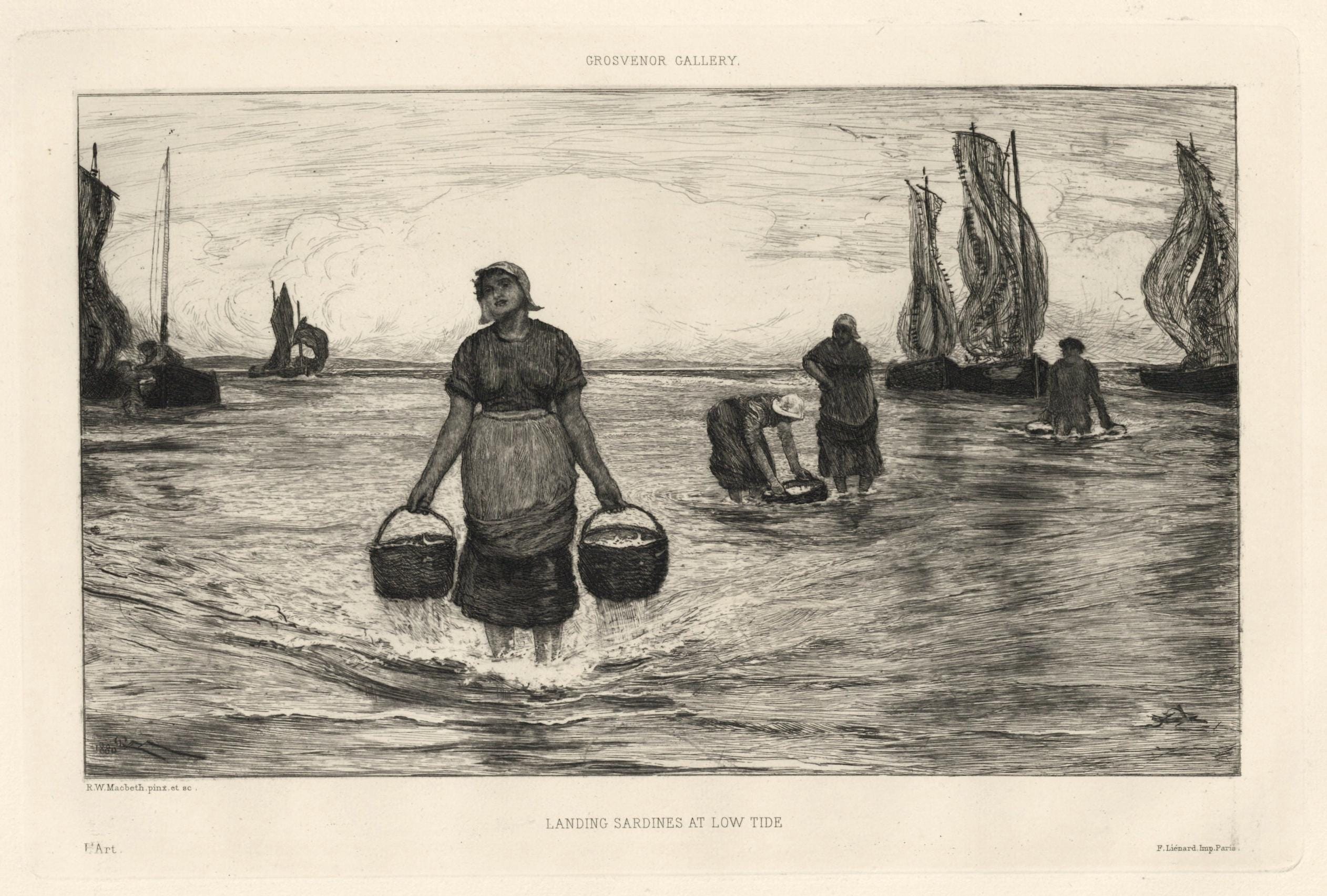 Robert Walker Macbeth "Landing Sardines at Low Tide" original etching