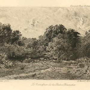 Theodore Rousseau &quot;Le Carrefour de la Reine Blanche&quot; etching