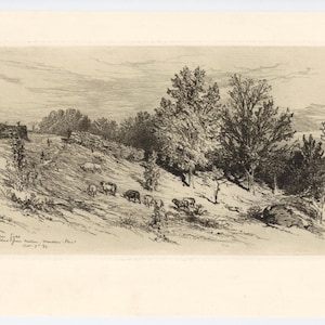 James D. Smillie original etching "A Fallow Field"