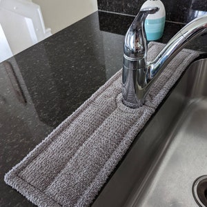 Drip Catcher/Sink Drying/Splash Mat - Long - 2 Colors - Gray and Tan - 24 by 6 1/2 in. + Others - Home or RV - One opening 2 1/4 in