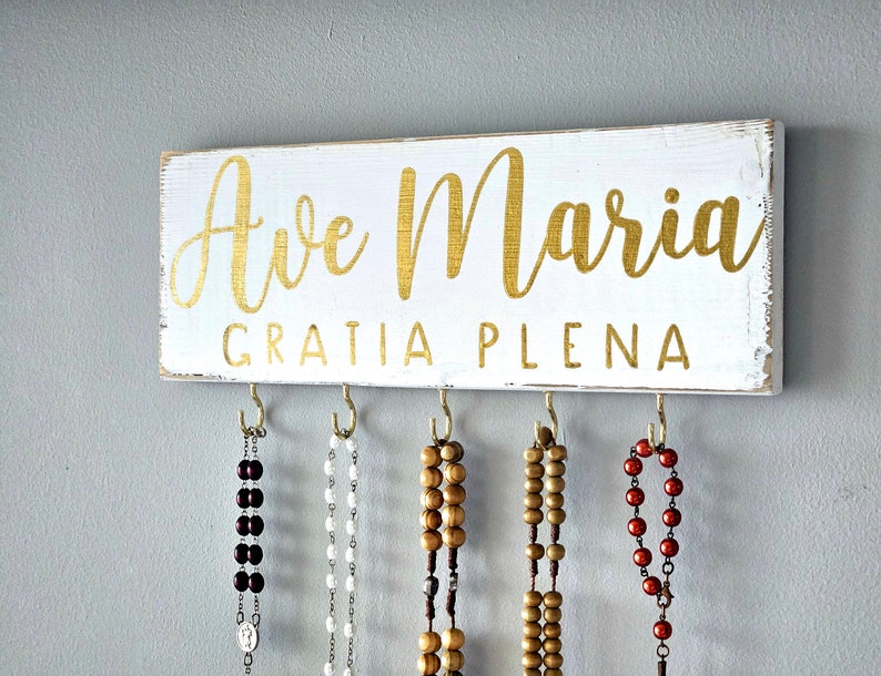 Rosary Wall Holder . Rustic Rosary Display . Rosary Wall Hanger . Catholic Family Prayer Wall image 4