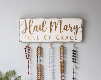 Rosary Wall Holder . Rustic Rosary Display . Rosary Wall Hanger . Catholic Family Prayer Wall